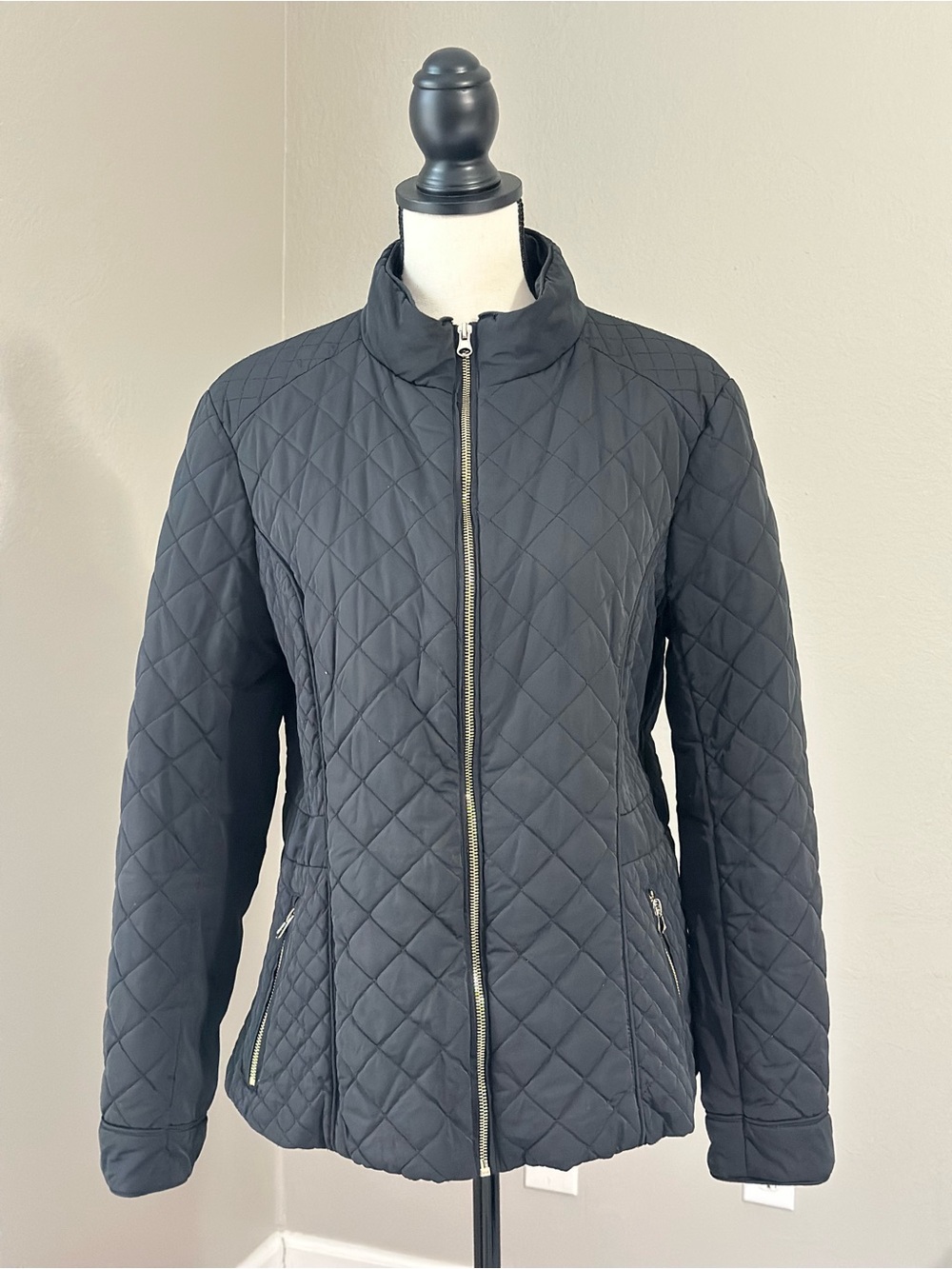 New York & Company Fall Black Quilted Zip-Front Punk Puffer Jacket